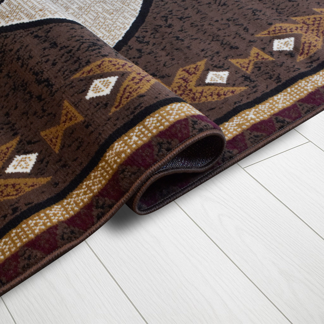 Great West Rustic Western Area Rug with Southwestern Geometric Border | Polypropylene Indoor Carpet