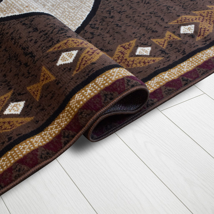 Great West Rustic Western Area Rug with Southwestern Geometric Border | Polypropylene Indoor Carpet
