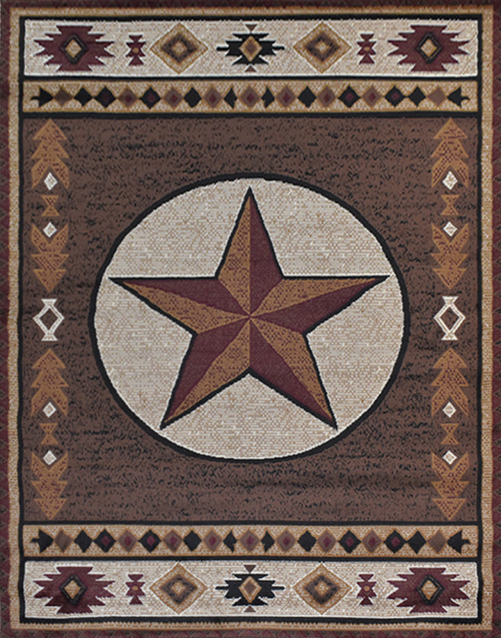 Great West Rustic Western Area Rug with Southwestern Geometric Border | Polypropylene Indoor Carpet