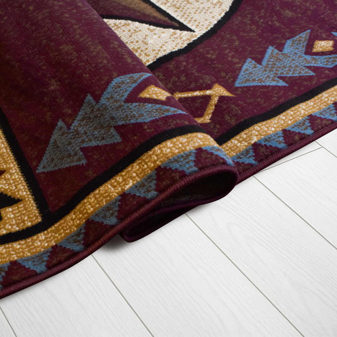 Great West Rustic Western Area Rug with Southwestern Geometric Border | Polypropylene Indoor Carpet