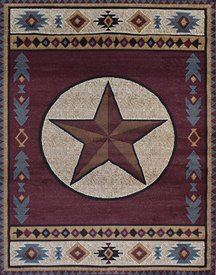 Great West Rustic Western Area Rug with Southwestern Geometric Border | Polypropylene Indoor Carpet
