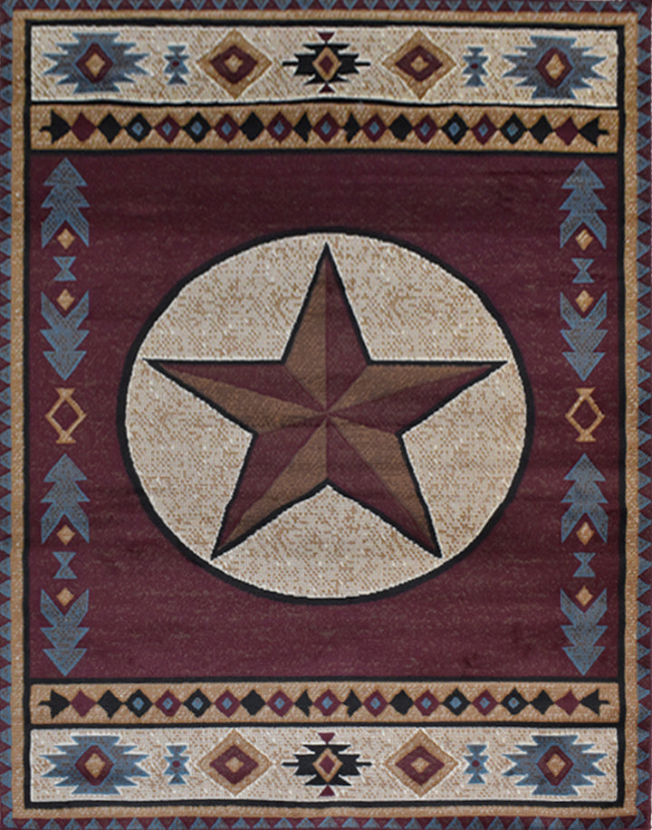 Great West Rustic Western Area Rug with Southwestern Geometric Border | Polypropylene Indoor Carpet