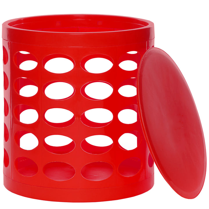 Otto Storage Stool | Round Plastic Storage Ottoman with Oval Perforated Pattern