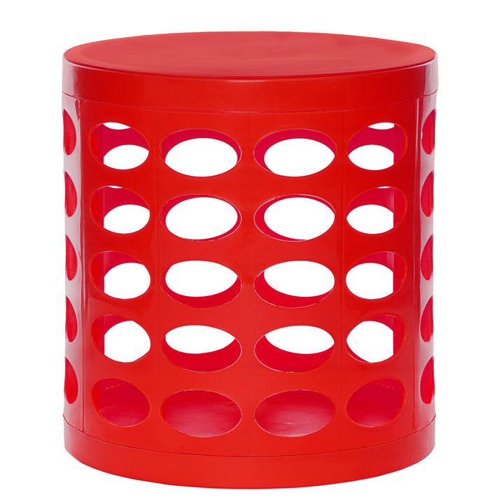 Otto Storage Stool | Round Plastic Storage Ottoman with Oval Perforated Pattern