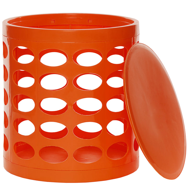 Otto Storage Stool | Round Plastic Storage Ottoman with Oval Perforated Pattern