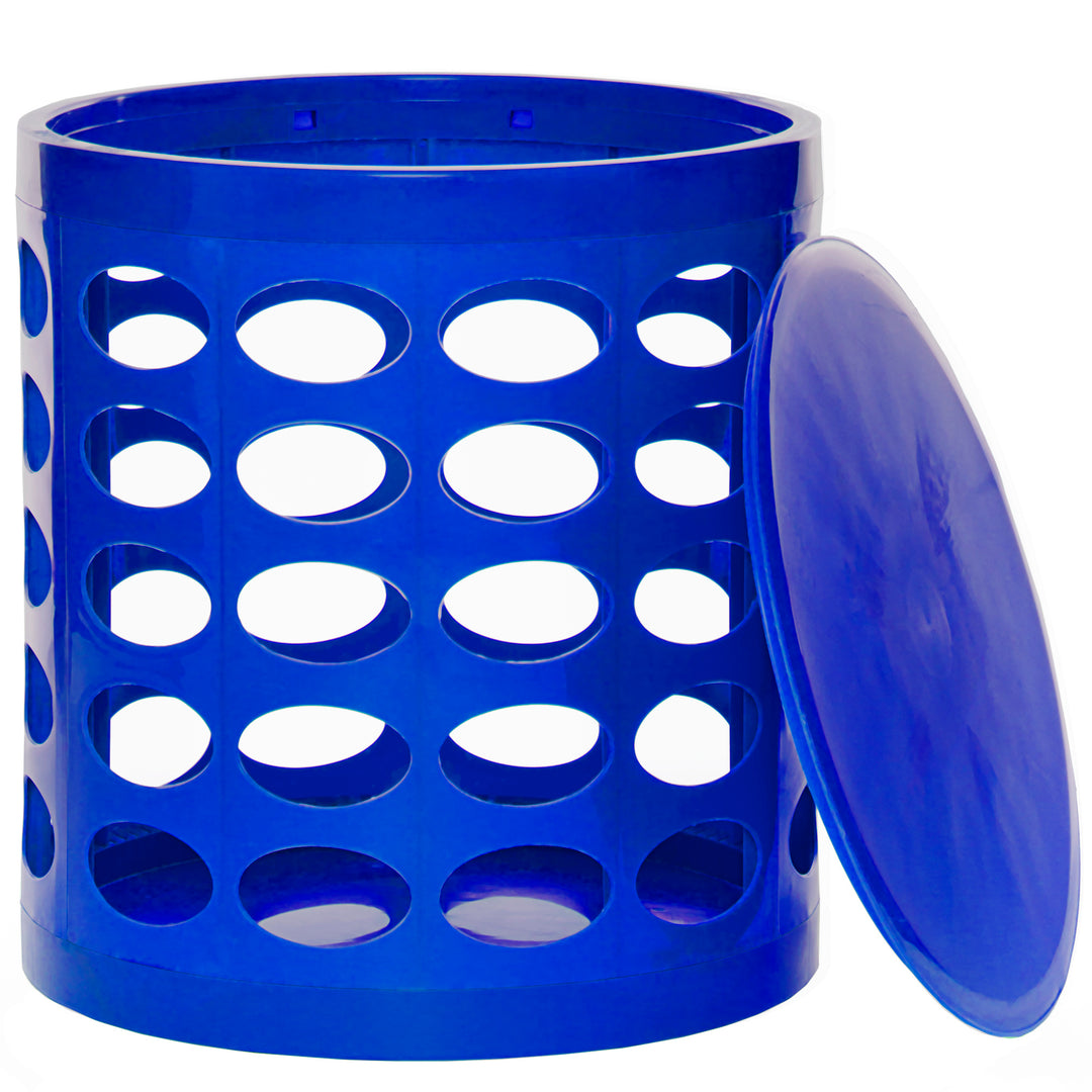 Otto Storage Stool | Round Plastic Storage Ottoman with Oval Perforated Pattern