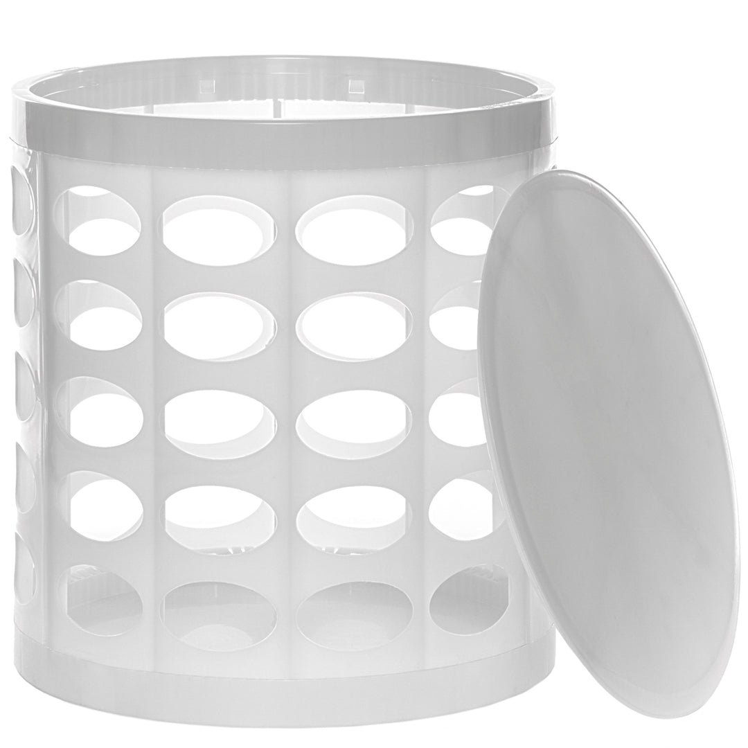 Otto Storage Stool | Round Plastic Storage Ottoman with Oval Perforated Pattern