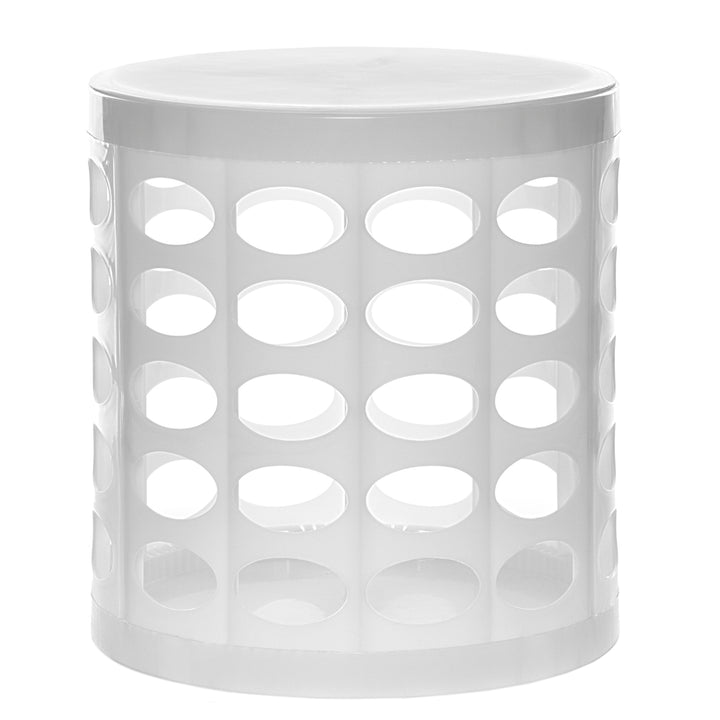 Otto Storage Stool | Round Plastic Storage Ottoman with Oval Perforated Pattern