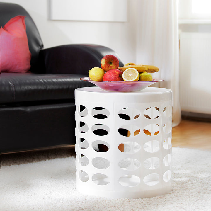 Otto Storage Stool | Round Plastic Storage Ottoman with Oval Perforated Pattern