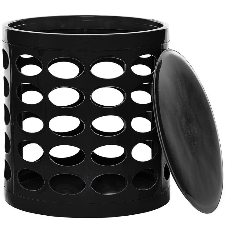 Otto Storage Stool | Round Plastic Storage Ottoman with Oval Perforated Pattern