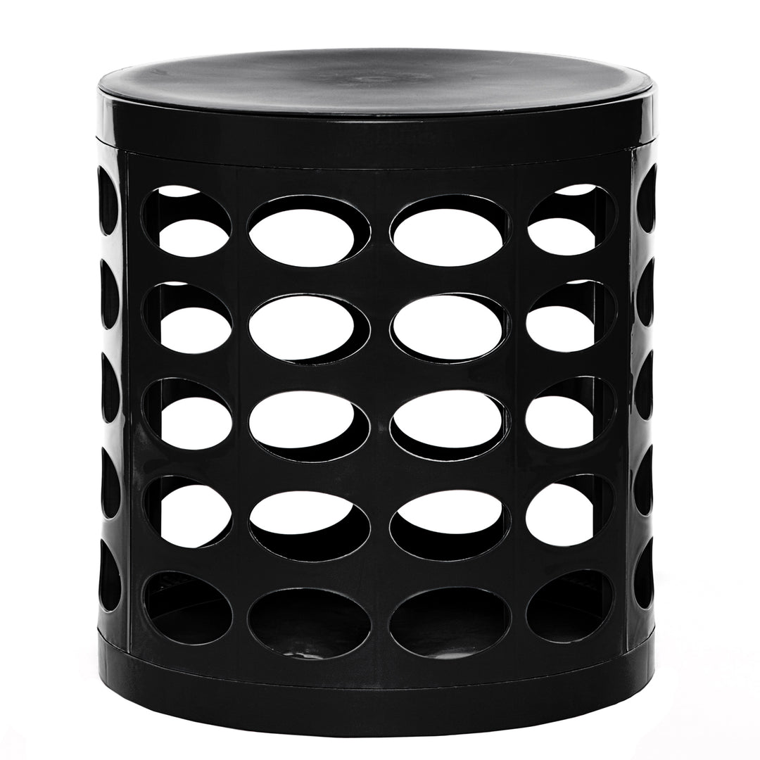 Otto Storage Stool | Round Plastic Storage Ottoman with Oval Perforated Pattern