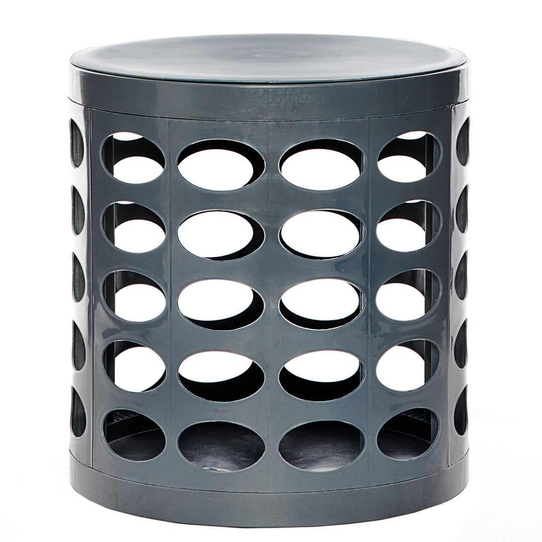 Otto Storage Stool | Round Plastic Storage Ottoman with Oval Perforated Pattern