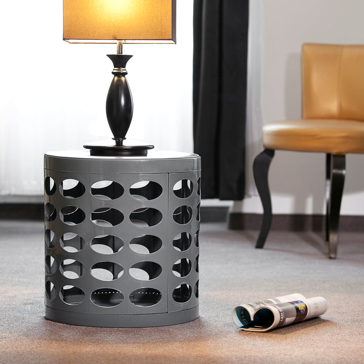 Otto Storage Stool | Round Plastic Storage Ottoman with Oval Perforated Pattern