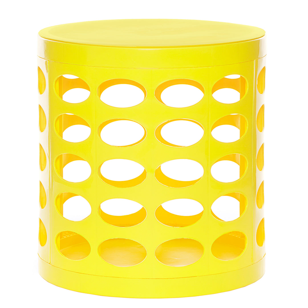 Otto Storage Stool | Round Plastic Storage Ottoman with Oval Perforated Pattern