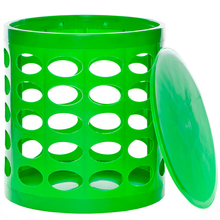 Otto Storage Stool | Round Plastic Storage Ottoman with Oval Perforated Pattern