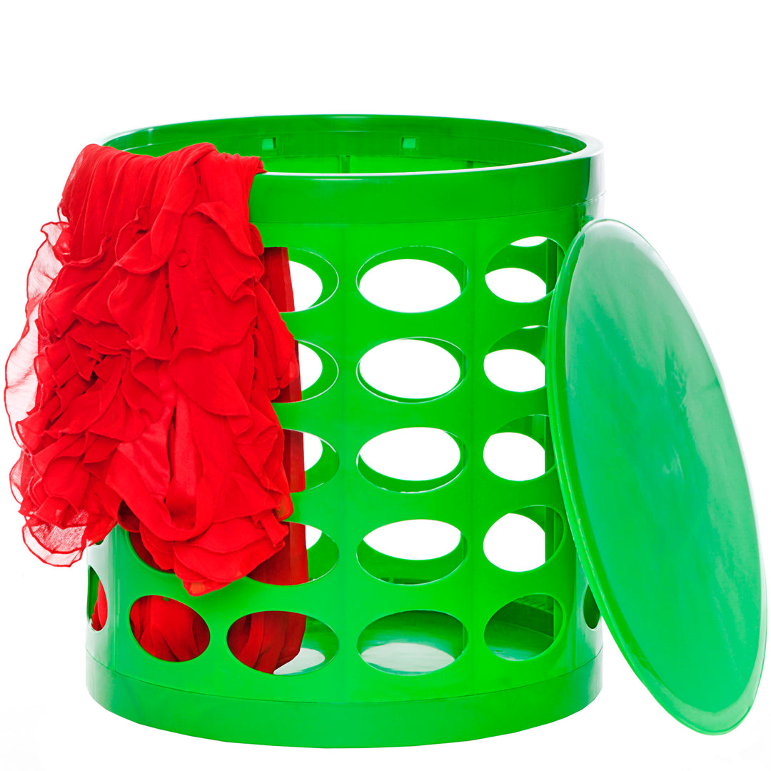 Otto Storage Stool | Round Plastic Storage Ottoman with Oval Perforated Pattern