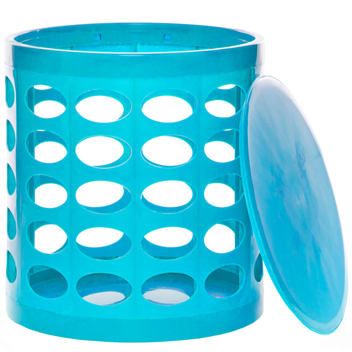Otto Storage Stool | Round Plastic Storage Ottoman with Oval Perforated Pattern