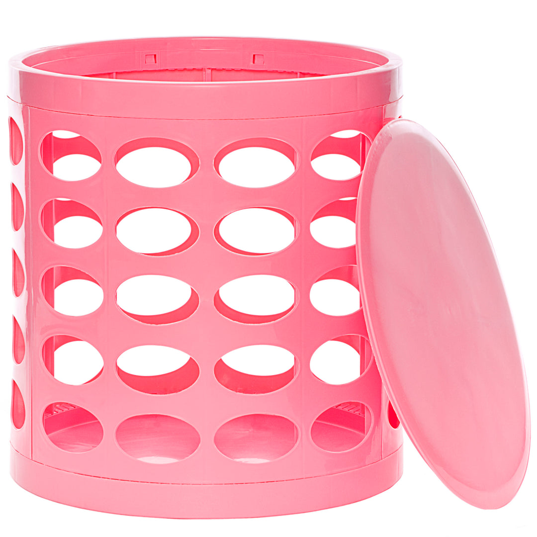 Otto Storage Stool | Round Plastic Storage Ottoman with Oval Perforated Pattern