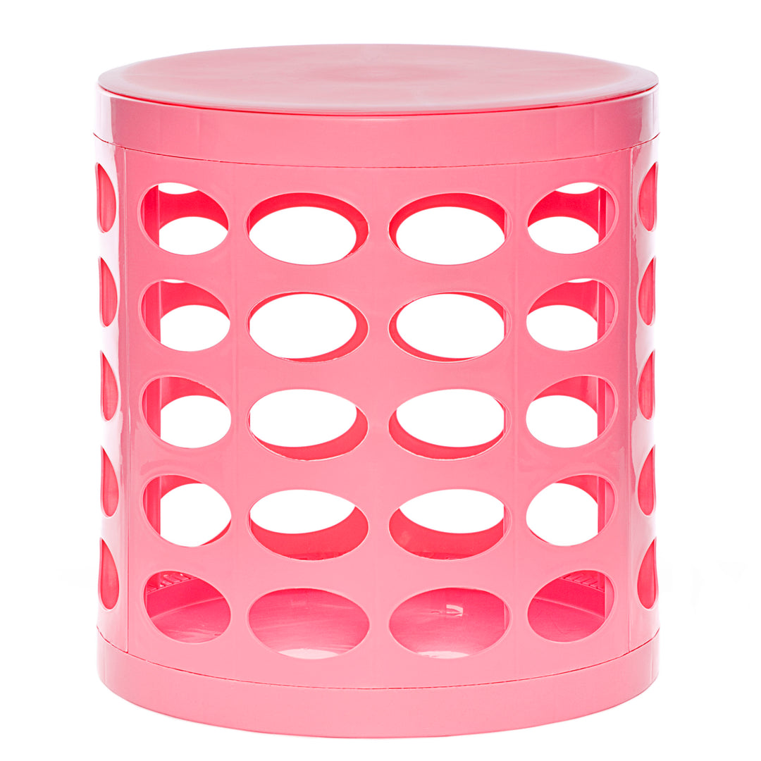 Otto Storage Stool | Round Plastic Storage Ottoman with Oval Perforated Pattern