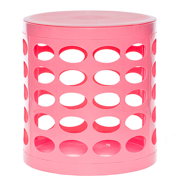 Otto Storage Stool | Round Plastic Storage Ottoman with Oval Perforated Pattern