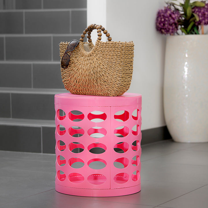 Otto Storage Stool | Round Plastic Storage Ottoman with Oval Perforated Pattern