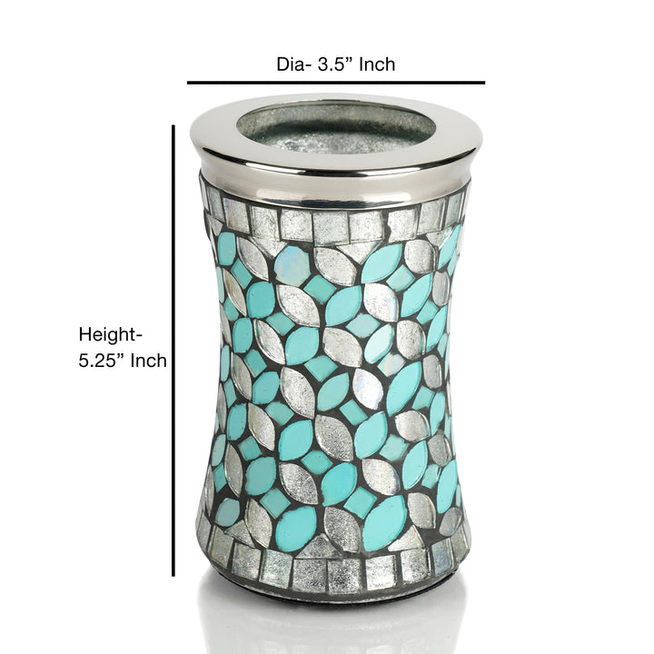 Sea Foam Bathroom Tumbler Cup | Decorative Rinse Cup,Drinking Glass,Toothbrush & Makeup Brush Holder for Vanity Countertops,Sink & Desk | Glass/Steel