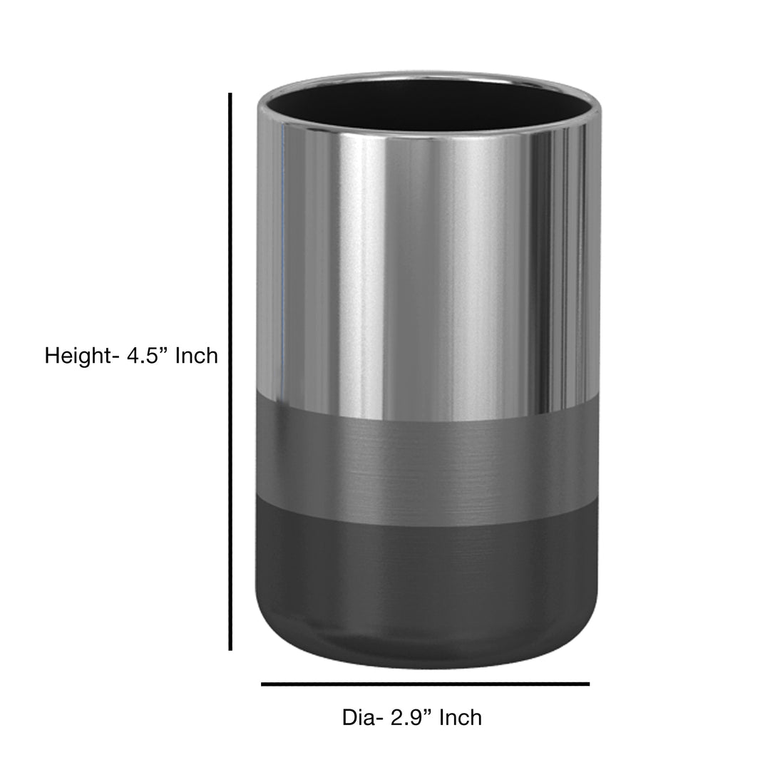 Triune 3-Tone Steel Bathroom Tumbler Cup | Decorative Rinse Cup,Drinking Glass,Toothbrush & Makeup Brush Holder for Vanity Countertops,Sink & Desk | Shiny/Brushed/Black Nickel