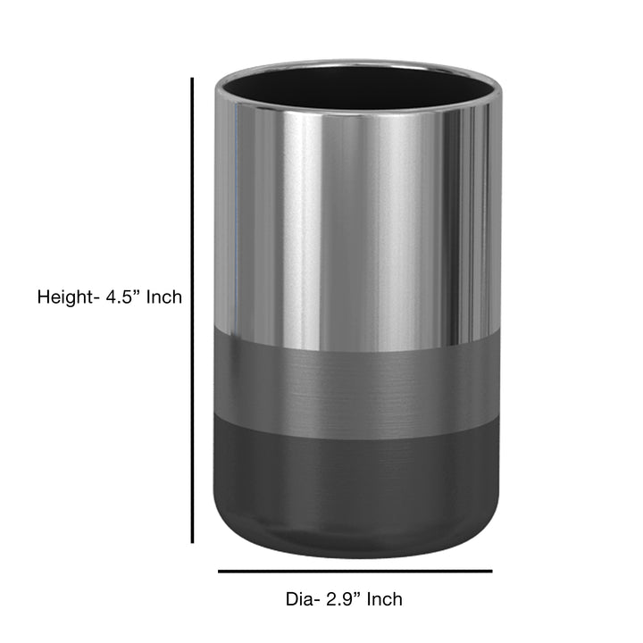 Triune 3-Tone Steel Bathroom Tumbler Cup | Decorative Rinse Cup,Drinking Glass,Toothbrush & Makeup Brush Holder for Vanity Countertops,Sink & Desk | Shiny/Brushed/Black Nickel