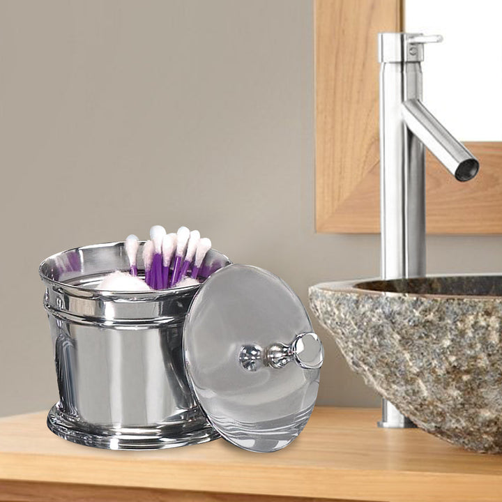 Stainless Steel Vanity Jar  | Stylish Storage for Cotton Swabs,Sponges & Bath Salts  | Decorative Canister for Bathroom,Bedroom | Chrome