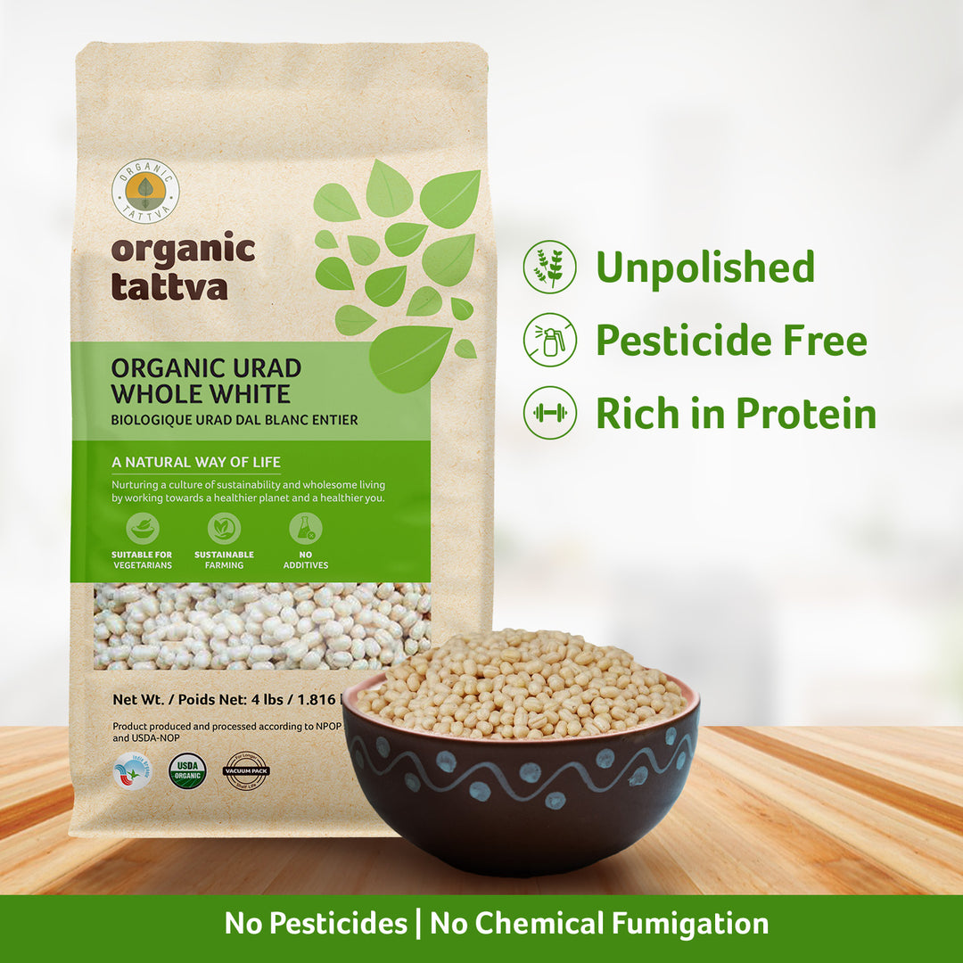 Organic Urad Dal Whole White (Gota) 4 lbs Pack of 6