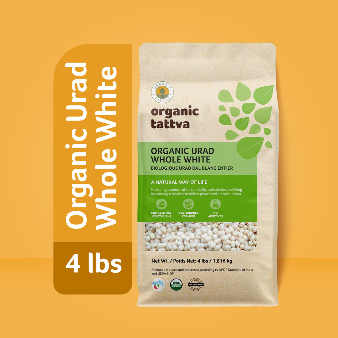 Organic Urad Dal Whole White (Gota) 4 lbs Pack of 6