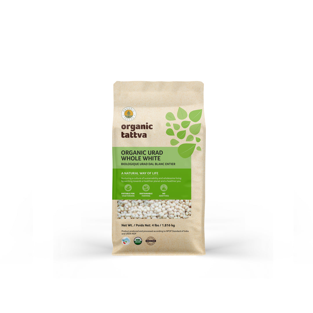 Organic Urad Dal Whole White (Gota) 4 lbs Pack of 6