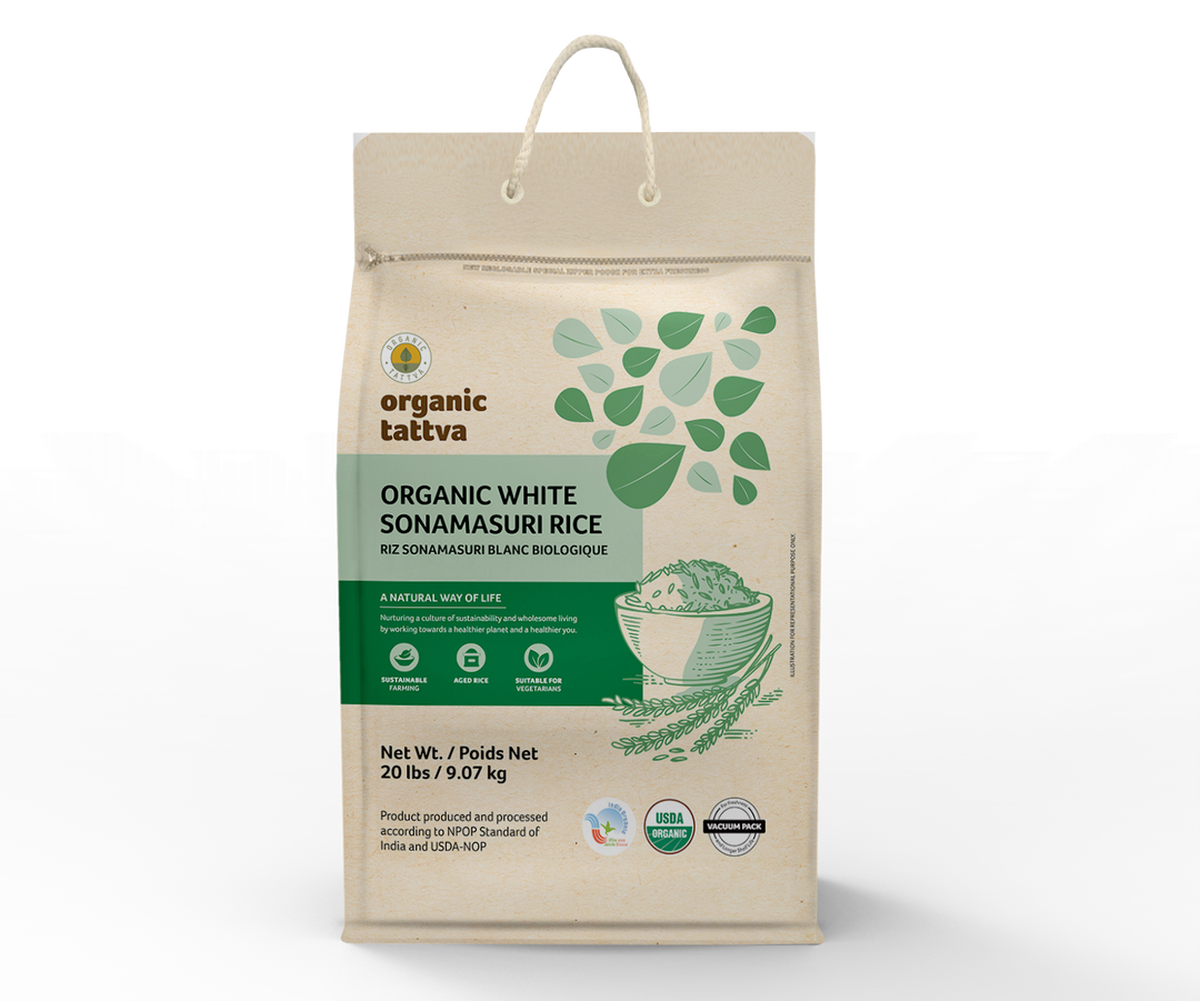 Organic White Sonamasuri Rice 20 lbs Pack of 5