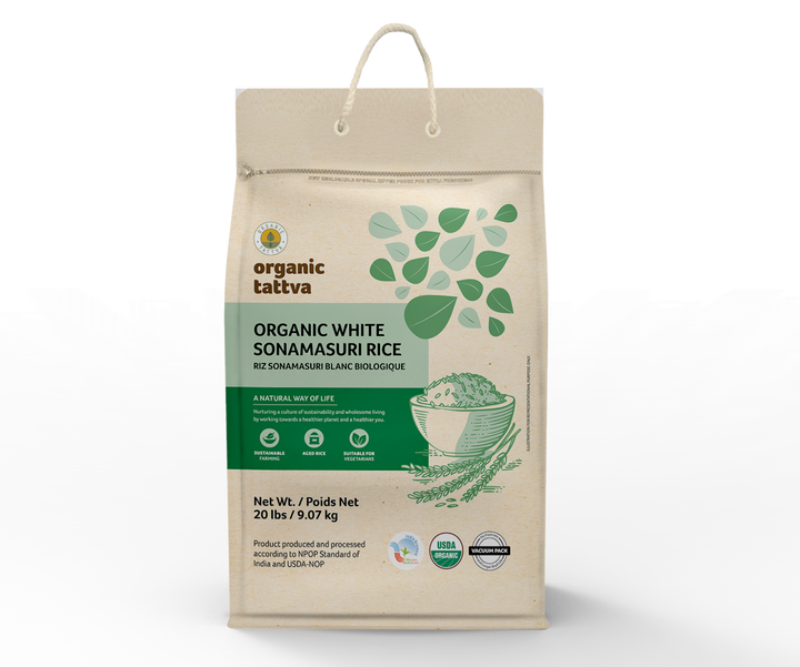Organic White Sonamasuri Rice 20 lbs Pack of 5