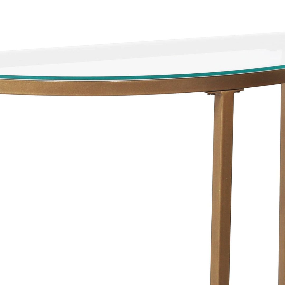 D-Shaped Console Table with Glass Top and Golden Base