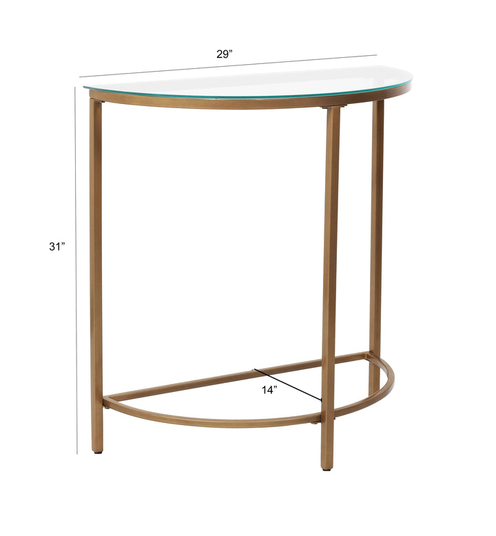 D-Shaped Console Table with Glass Top and Golden Base