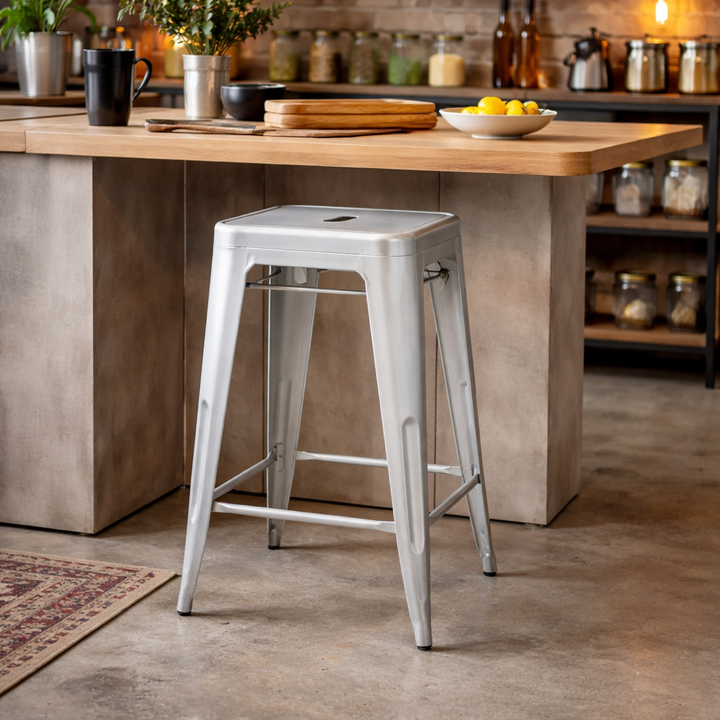 Metal Stool | Silver | Accent Seating | 12x12.5x21"
