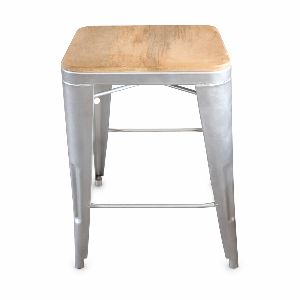 Wooden Top Metal Stool | Silver | Mango Wood | 12.5x12.5x30"