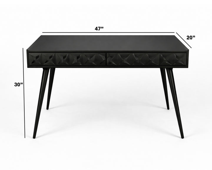 Wood Study Desk | Acacia Wood | Black Finish | Handmade Table | 47x20x30"