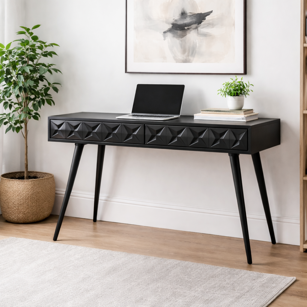 Wood Study Desk | Acacia Wood | Black Finish | Handmade Table | 47x20x30"