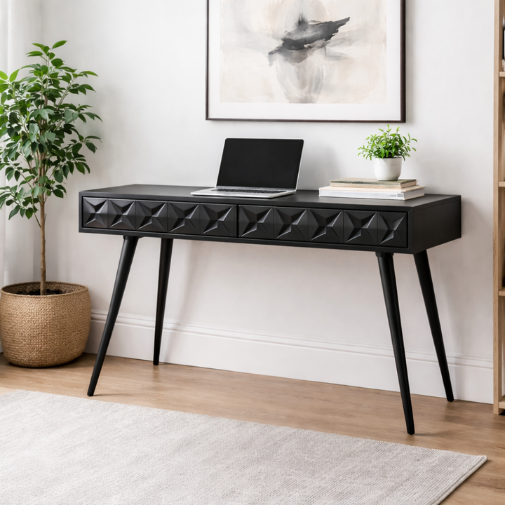 Wood Study Desk | Acacia Wood | Black Finish | Handmade Table | 47x20x30"