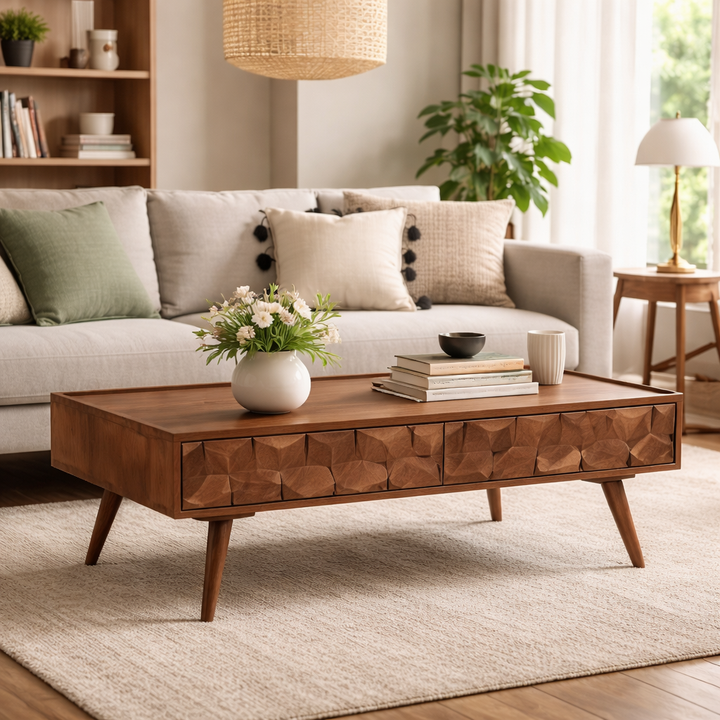 Wood Coffee Table | Acacia Wood | Handmade Table | 51x20x18"