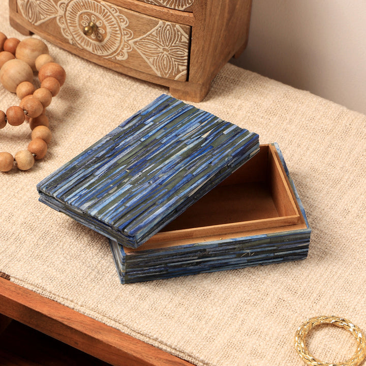 Sky Blue Dyed Bone Chiseled Inlay Box Size - 6.25 X 4.25 X 2