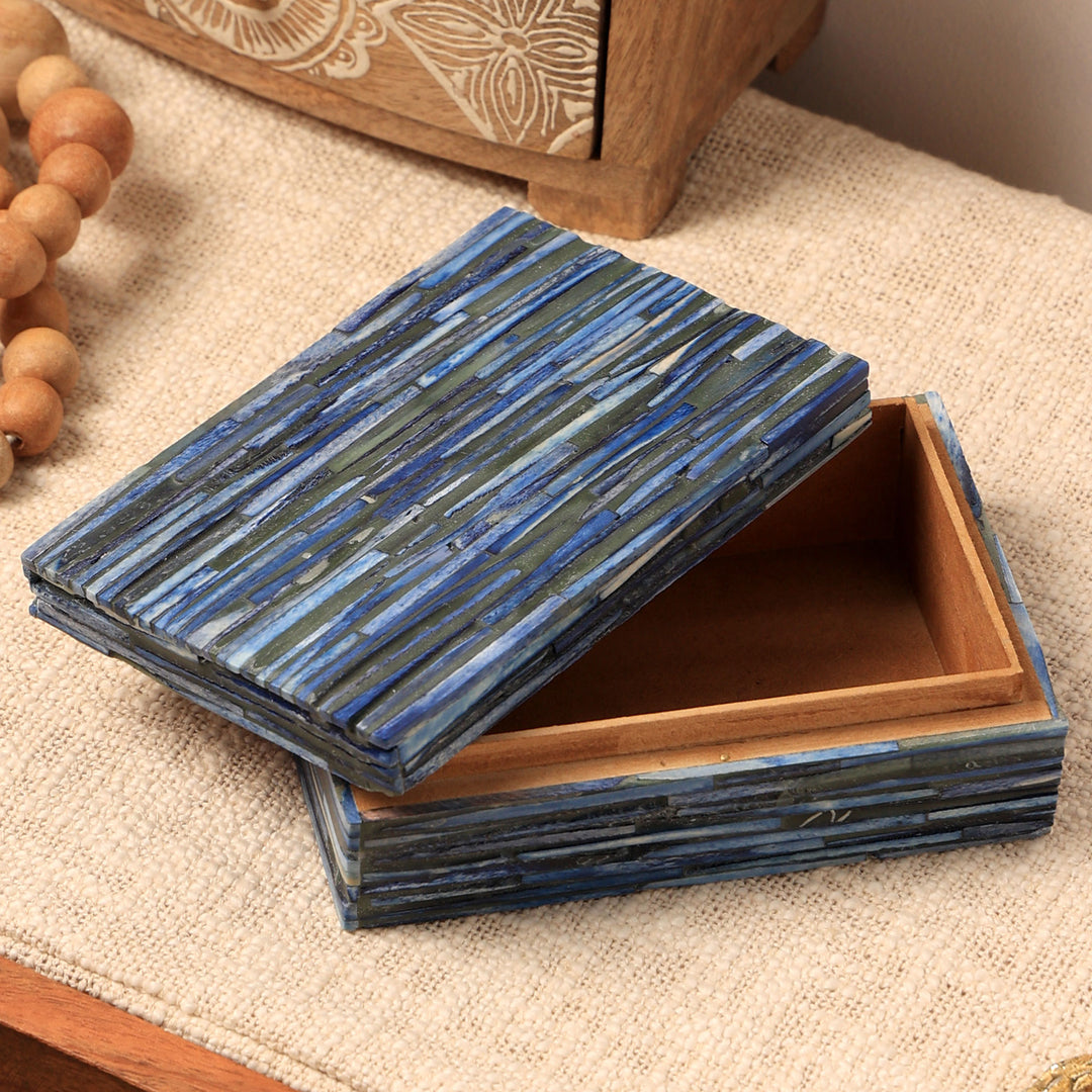 Sky Blue Dyed Bone Chiseled Inlay Box Size - 6.25 X 4.25 X 2