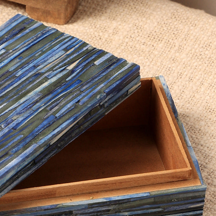 Sky Blue Dyed Bone Chiseled Inlay Box Size - 6.25 X 4.25 X 2