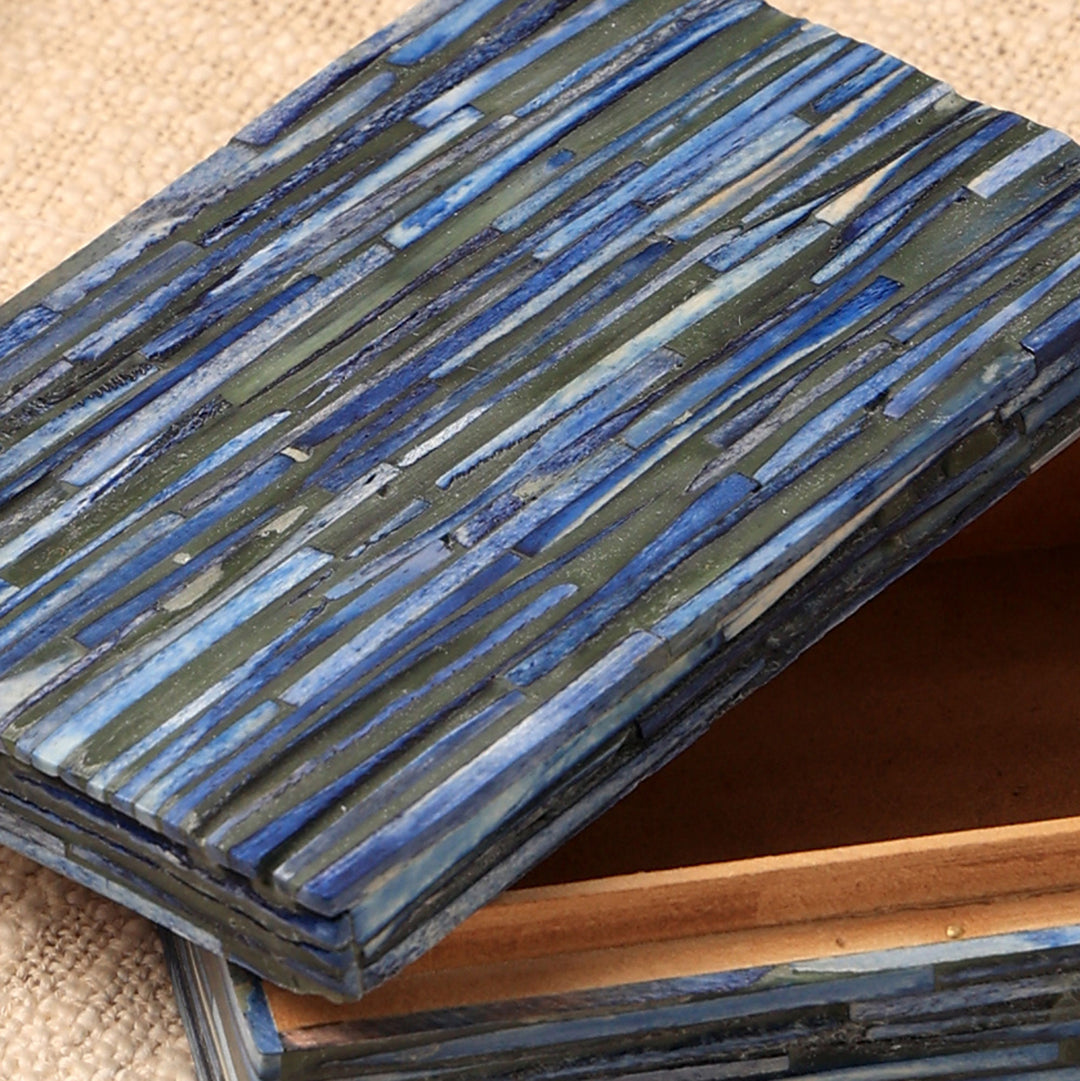 Sky Blue Dyed Bone Chiseled Inlay Box Size - 6.25 X 4.25 X 2