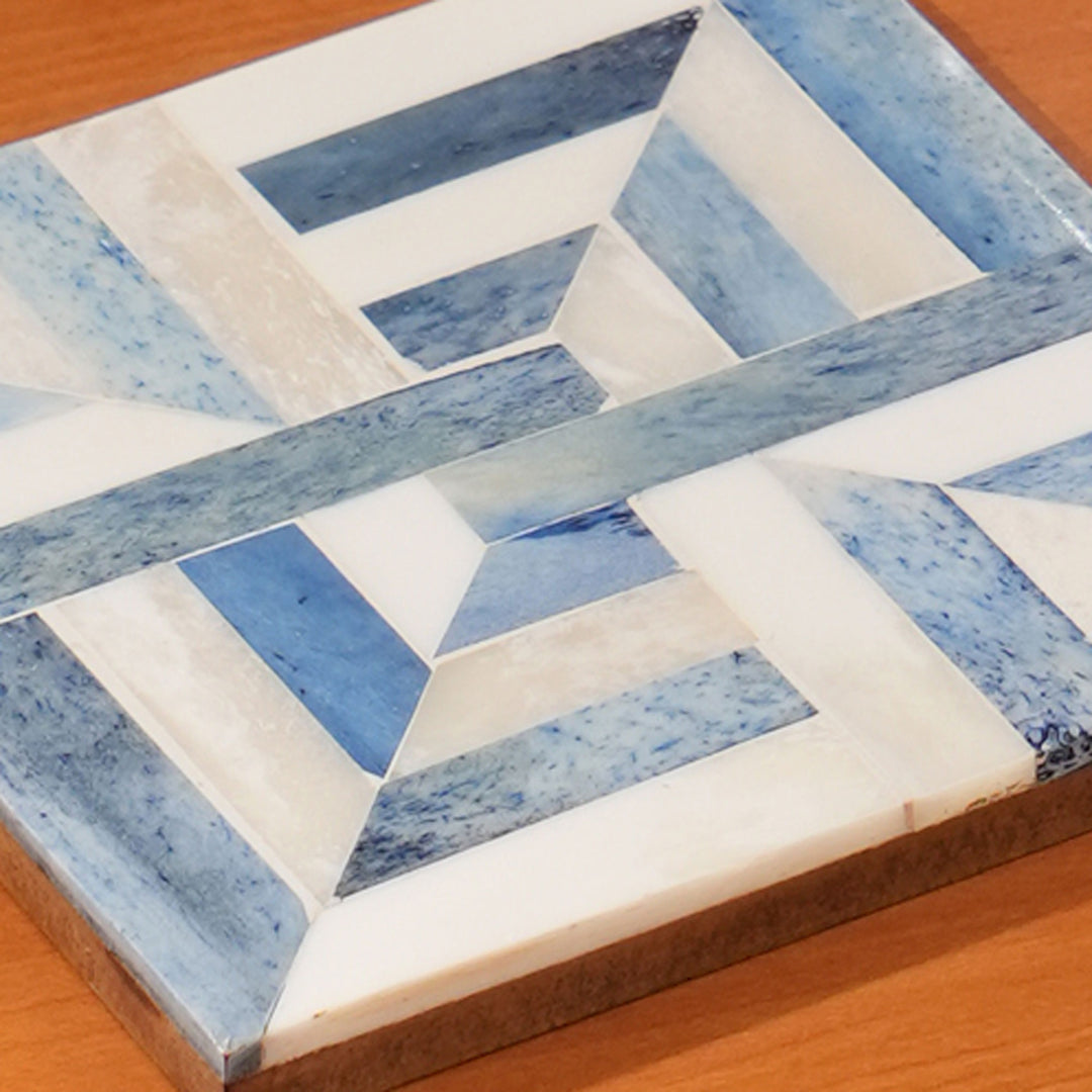 Flip Inlay Bone Coaster (Set Of 4) White/Blue Size:4"X4"