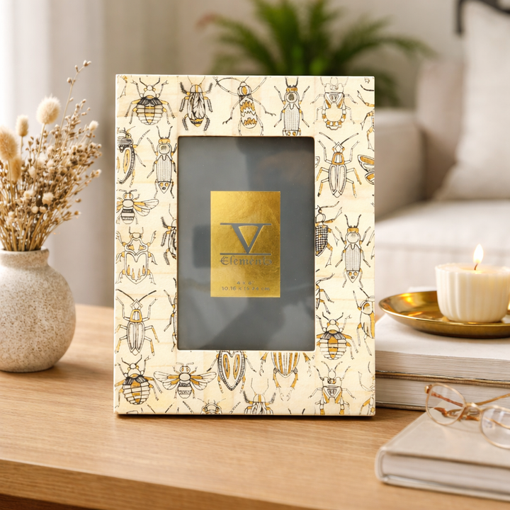 White Bone Inlay Photo Frame 4x6" | Decorative Wooden Picture Frame