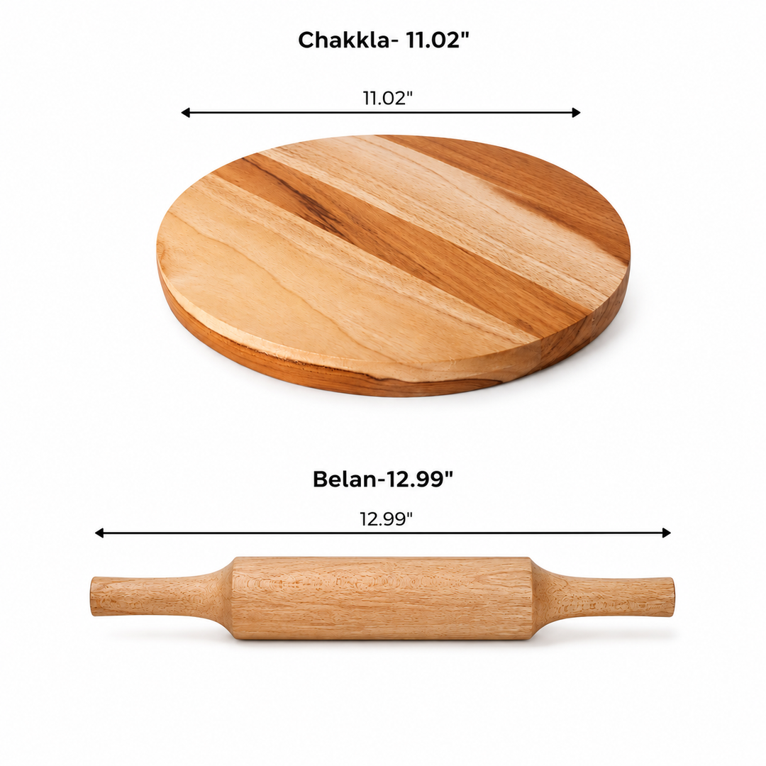 Teak Wood Chakla Belan Set with Stand | Roti Rolling Set 11" (3pc)