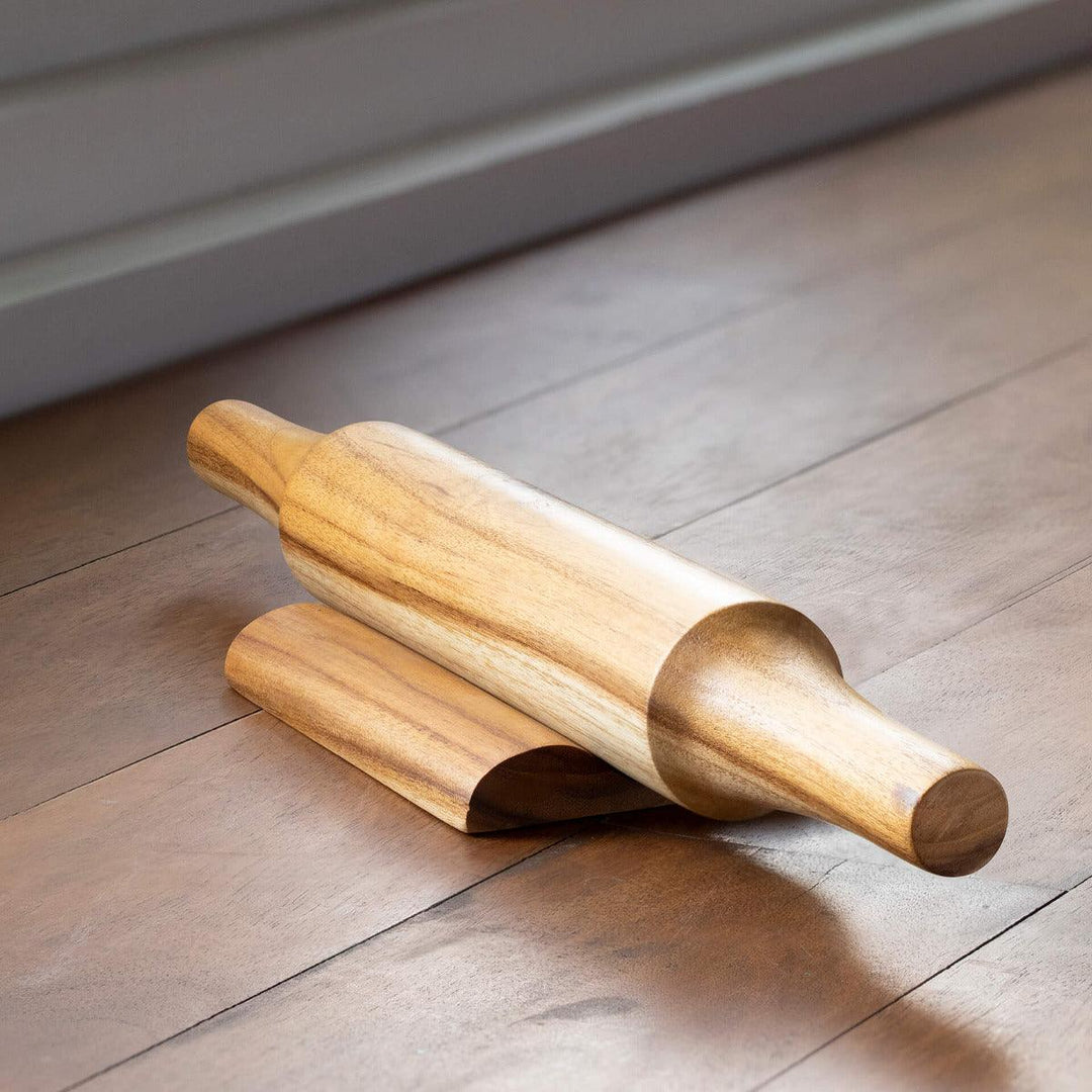 Teak Wood Belan with Stand | Wooden Rolling Pin Set for Roti & Baking